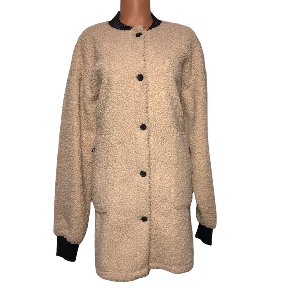 Sage The Label Not From Around Faux Leather Teddy Coat Size Small - Picture 3 of 11